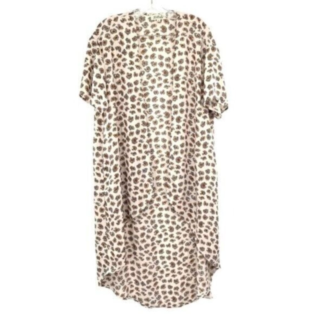 Listicle Leopard Print Open Front Long Animal Print Kimono Duster